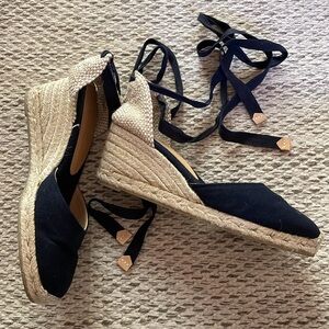 Castaner “Carina” Espadrille Wedges: Size 39: Navy Blue